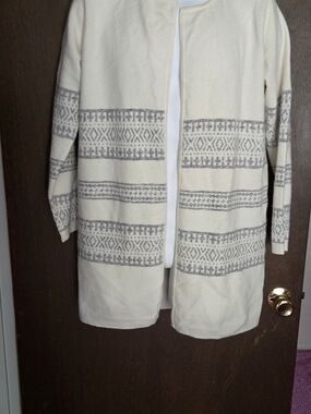 Orvis Cream Open-Front Cardigan with Gray Pattern